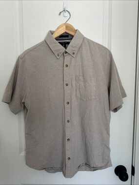 Mark Law Luxury Men's Button-Down Short Sleeve Shirt Taupe L